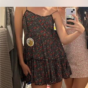 Urban Outfitters Black and Red Floral Mini Dress